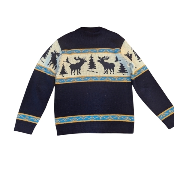 Vtg Alpine Sweater Tom Mix Flying School Aspen moose trees novelty winter  sz M - Picture 3 of 9